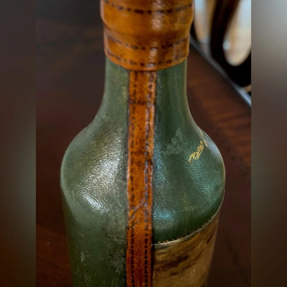 Vintage MCM Italian Leather Wrapped Wine/Liquor Decanter Bottle Very Rare